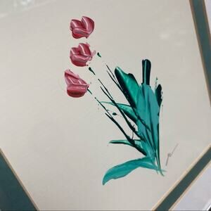 Artist Signed Painted Flowers Tulips Framed Art
